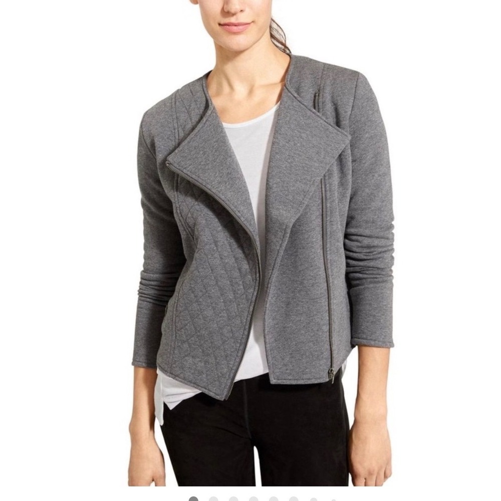 Athleta Gray Moto Jacket Asymmetrical Zip Fleece Sweatshirt 350693 Small